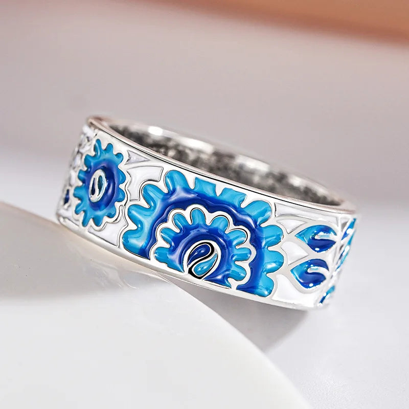 European and American Design High-end Luxury Enamel Earrings+rings, Wedding Parties, Bride's Wedding Accessories