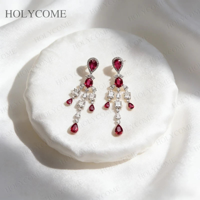 Solid 925 Sterling Silver Earrings Moissanite Ruby Earrings With Certificate Fashion Luxury Earrings For Christmas Jewelry Gifts