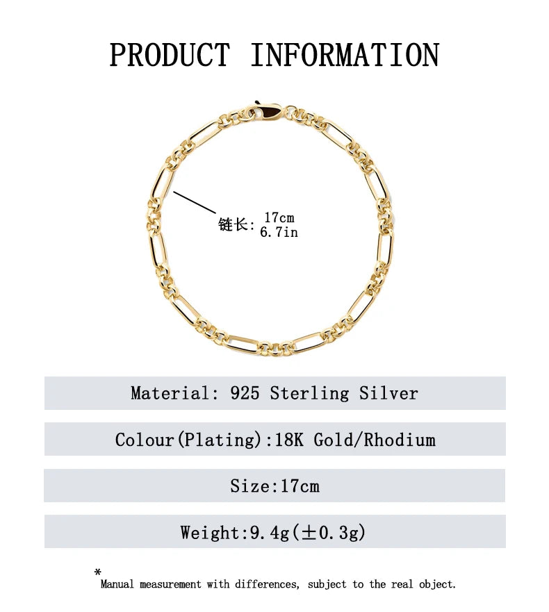 Light Luxury Minimalist 925 Sterling Silver Trendy KUC Fine Jewelry Chains Design Bracelet for Girls Women