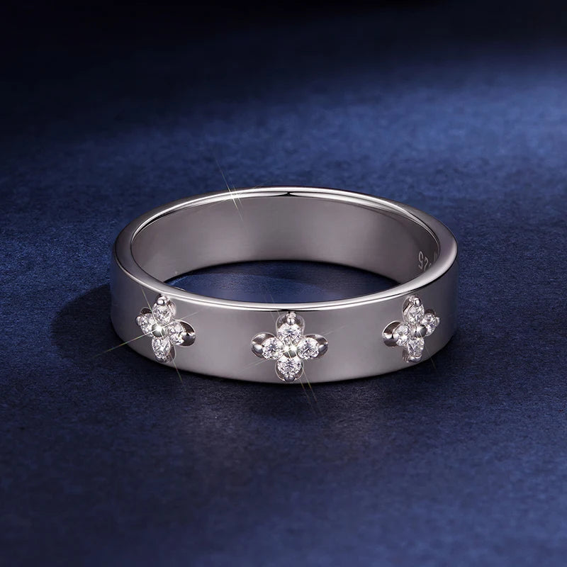 Bamoer U Moissanite Ring 925 Sterling Silver Unique Four-leaf Clover Moissanite Design Certified Rings Women Fine Jewelry