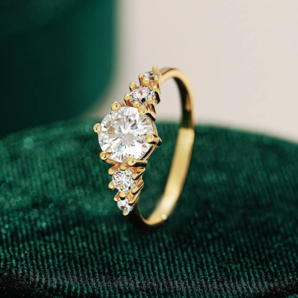 French light luxury 9999 24K real gold ring moissanite women's fashion versatile ring tail Accessories Wedding Jewelry