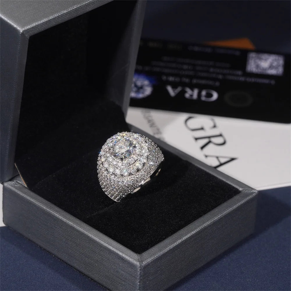 ICEBLING Full Moissanite Rings for Men Hip Hop Jewelry Original 925 Sterling Silver VVS Diamond Rings Gift
