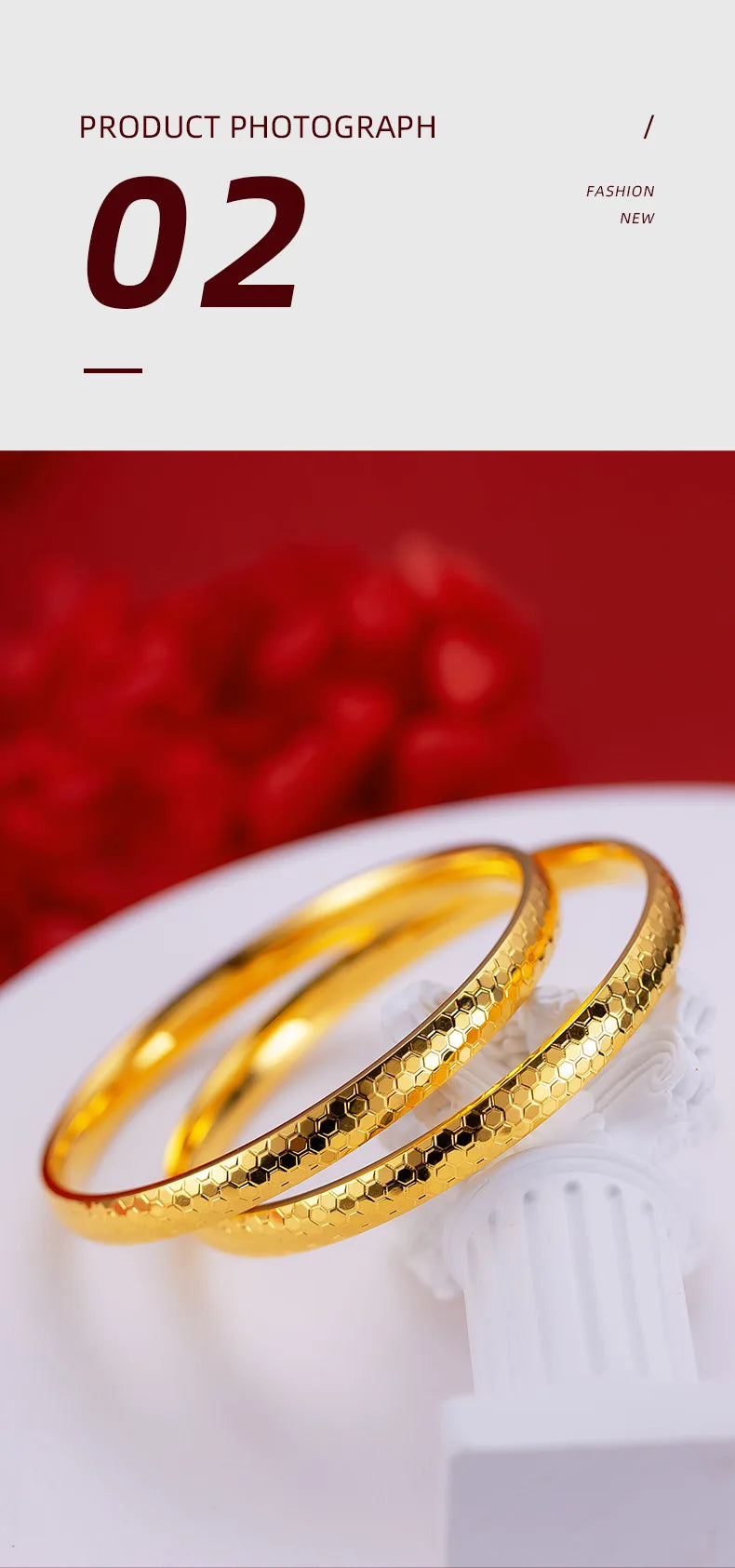 18K Yellow Gold Bangle Bracelet for Women Never Fade High Quality Fine Jewelry Wedding Engagement Bridal Party Gift for Her