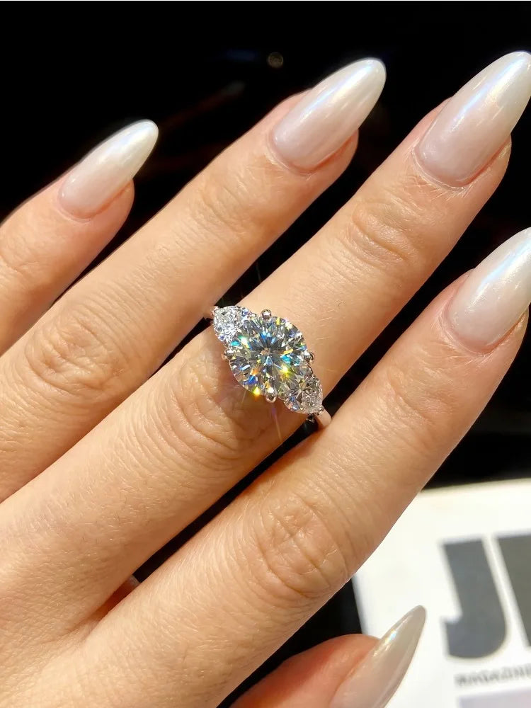 925 Sterling Silver Luxury 3CT Big Moissanite Diamond Rings for Women Double Heart Zircon Eternity Engagement Fine Jewelry