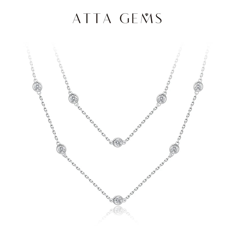 ATTAGEMS 925 Silver Necklace Chain Round Cut 3.5mm D Color Moissanite Necklace for Women Elegant Charms Fine Jewelry Pass Test