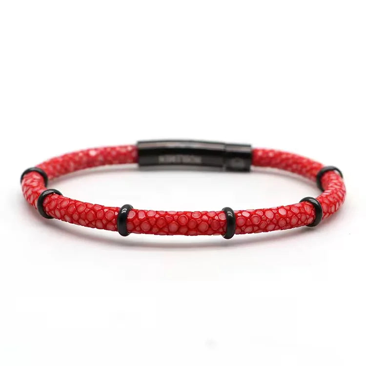 Genuine Stingray Leather Ring Beads Bracelet Double Bone Stinghd Style Gift for Birthday Gift Man Women Couple Bracelets Jewelry