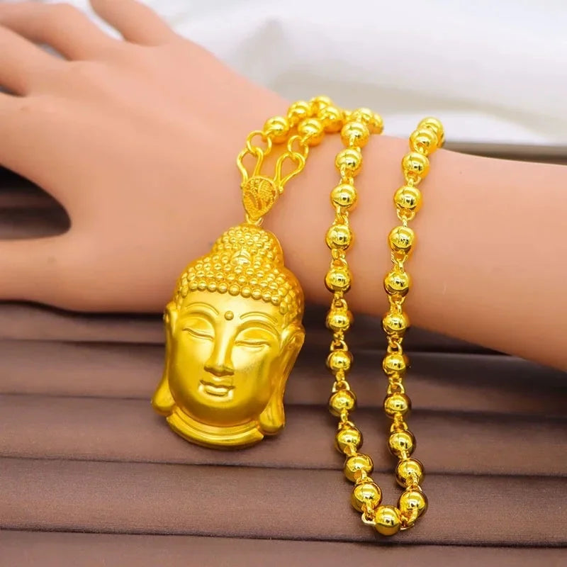 9999 Real Gold Round Bead Necklace Pendant Male Domineering Eagle Pendant Square Brand Clothed Drag  birthday gift