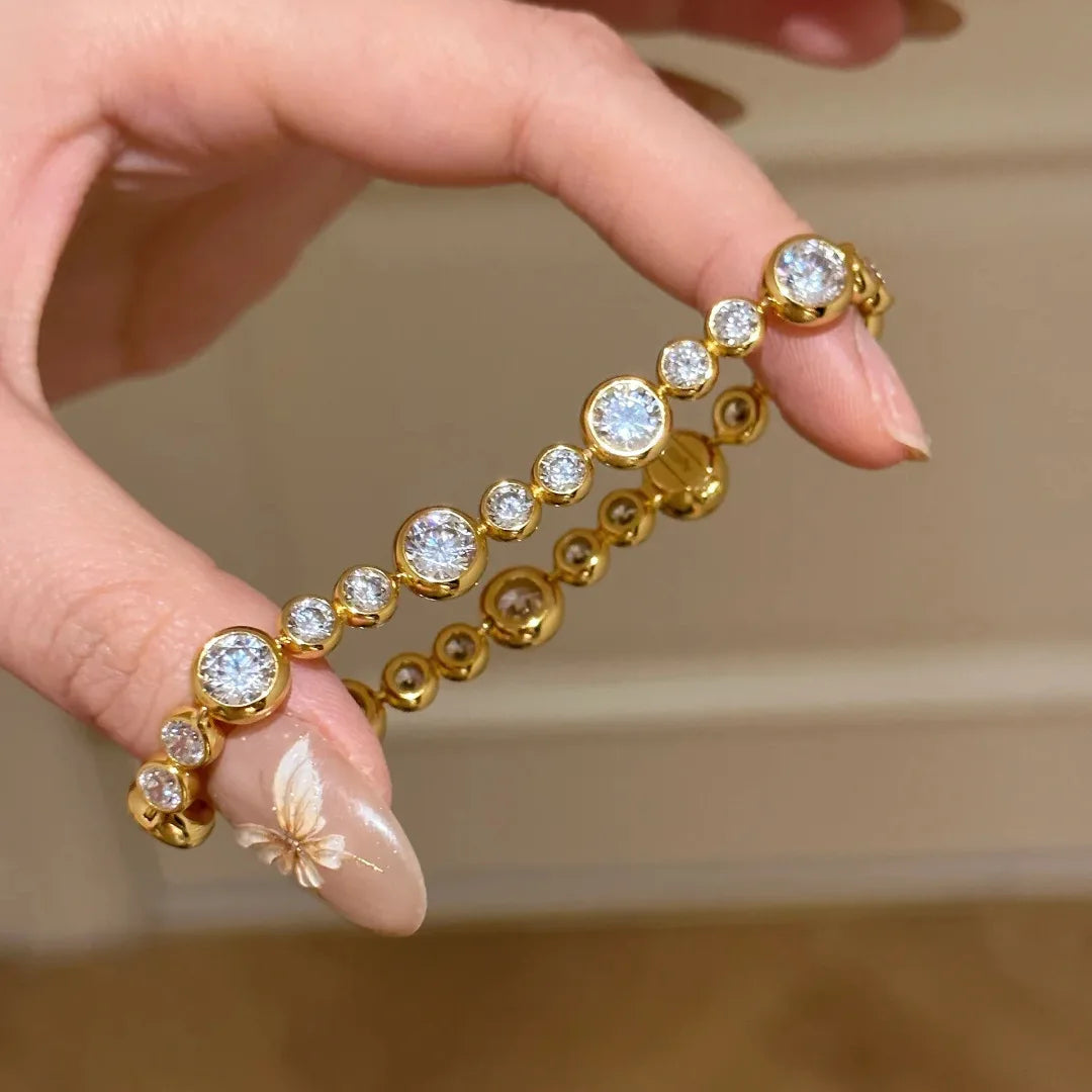 New Exquisite Vintage Full Moissanite Bracelets for Women Luxury 18k Gold Plated Lady's Original Bubble Diamond Link Bracelets