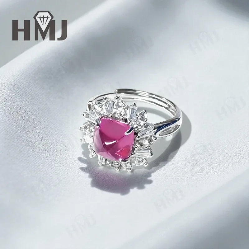 Finger Ring with 4CT Sugar Tower Lab Grown Sapphire Padparadscha 925 Silver for Women Man Engagement Banquet Accasion Christmas