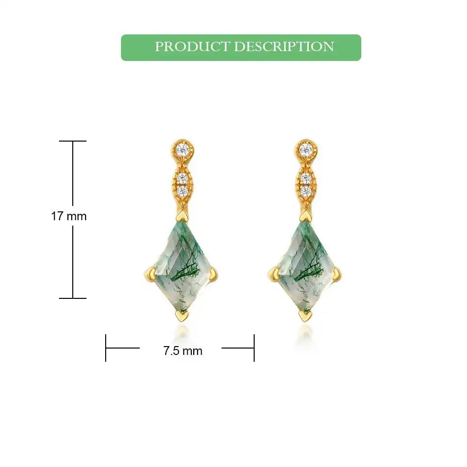 WES 100% 925 Sterling Silver Natural Crystal Moss Agate Jewelry Set for Woman Gold Plated Wedding Lady Gift Fine Jewelry