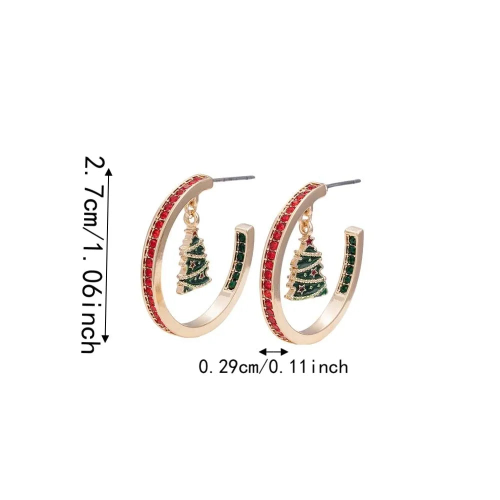 Luxury Style Christmas C Earrings Gorgeous Appearance Durable Alloy Xmas Tree Studs Exquisite Shiny Crystals Winter Hoop Jewelry