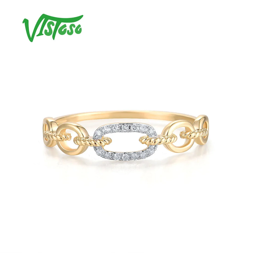 VISTOSO Pure 14K/9K Yellow Gold Ring For Women Sparkling Diamond Chain Link Stackable Concise Wedding Gift Chic Fine Jewelry