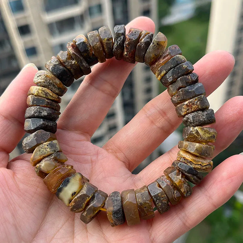 New Real Amber Bracelets for Men Women Unique Irregular Black Bead Good Smell 100% Original Natural Stone Healing Amber Jewelry