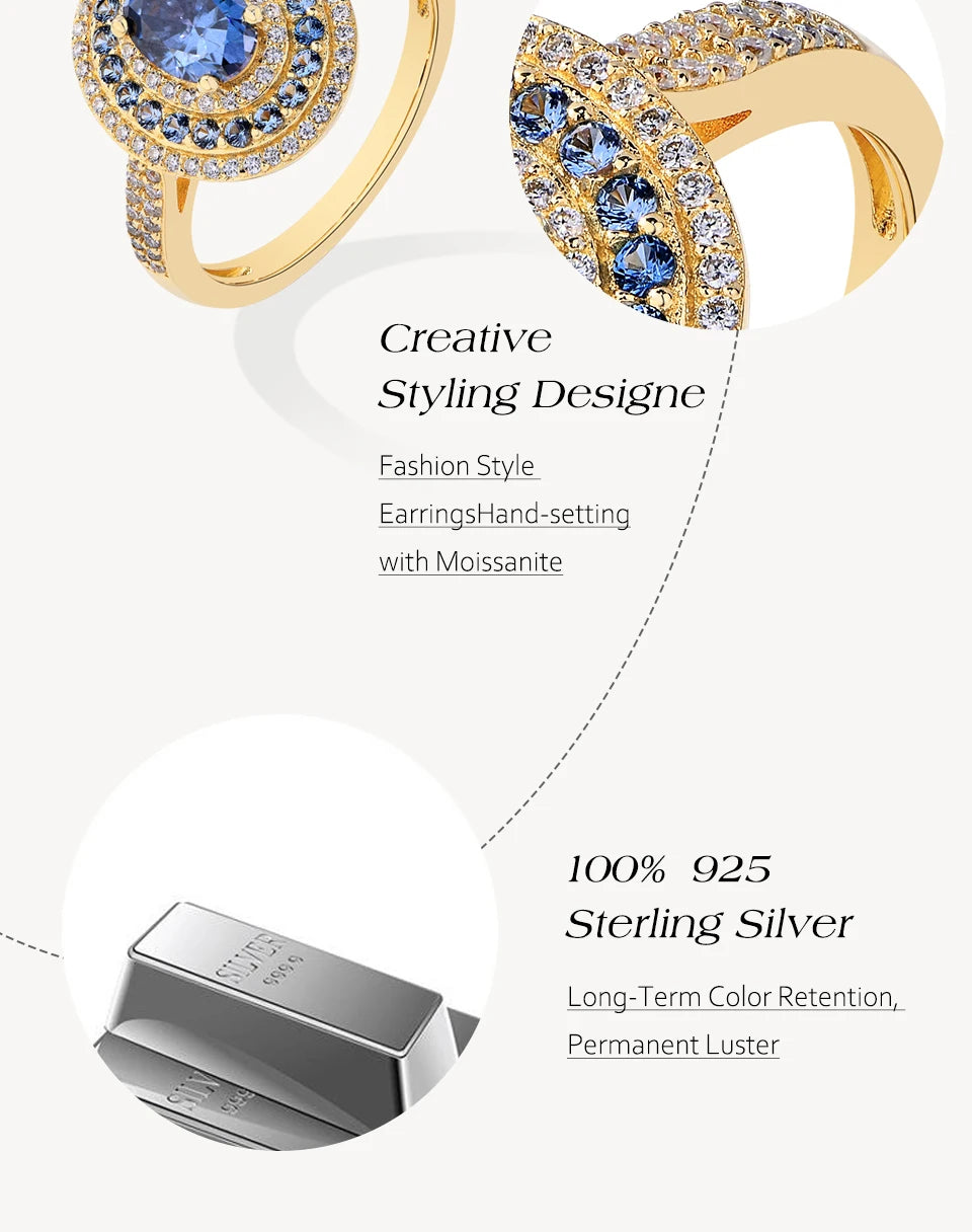 CHARMING Fashion 1.0CT Full Blue Moissanite Ring Lab Diamond 925 Sterling Silver for Women Fine Engagement Jewelry Gift Hot Sale