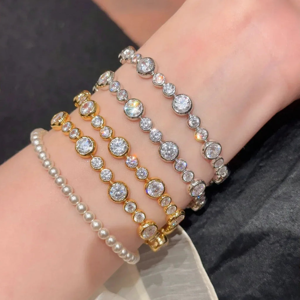 New Exquisite Vintage Full Moissanite Bracelets for Women Luxury 18k Gold Plated Lady's Original Bubble Diamond Link Bracelets