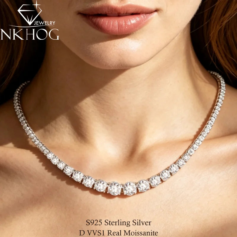 Full Moissanite Tennis Necklace Woman 925 Sterling Sliver Neck Chain Choker Necklace Sparkling Wedding Bridal Fine Jewelry Gifts