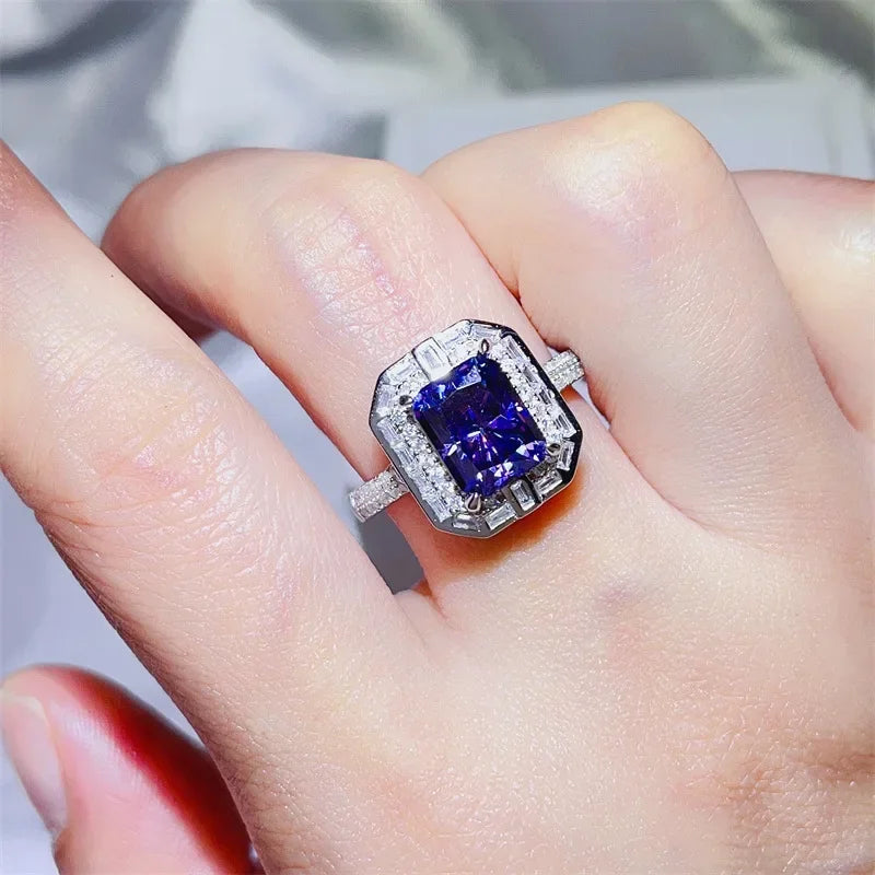 FCGJHW 3CT Radiant Cut Blue Moissanite Rings S925 Silver For Women Men Sapphire Rectangle Diamond Wedding Bands Jewelry 2026