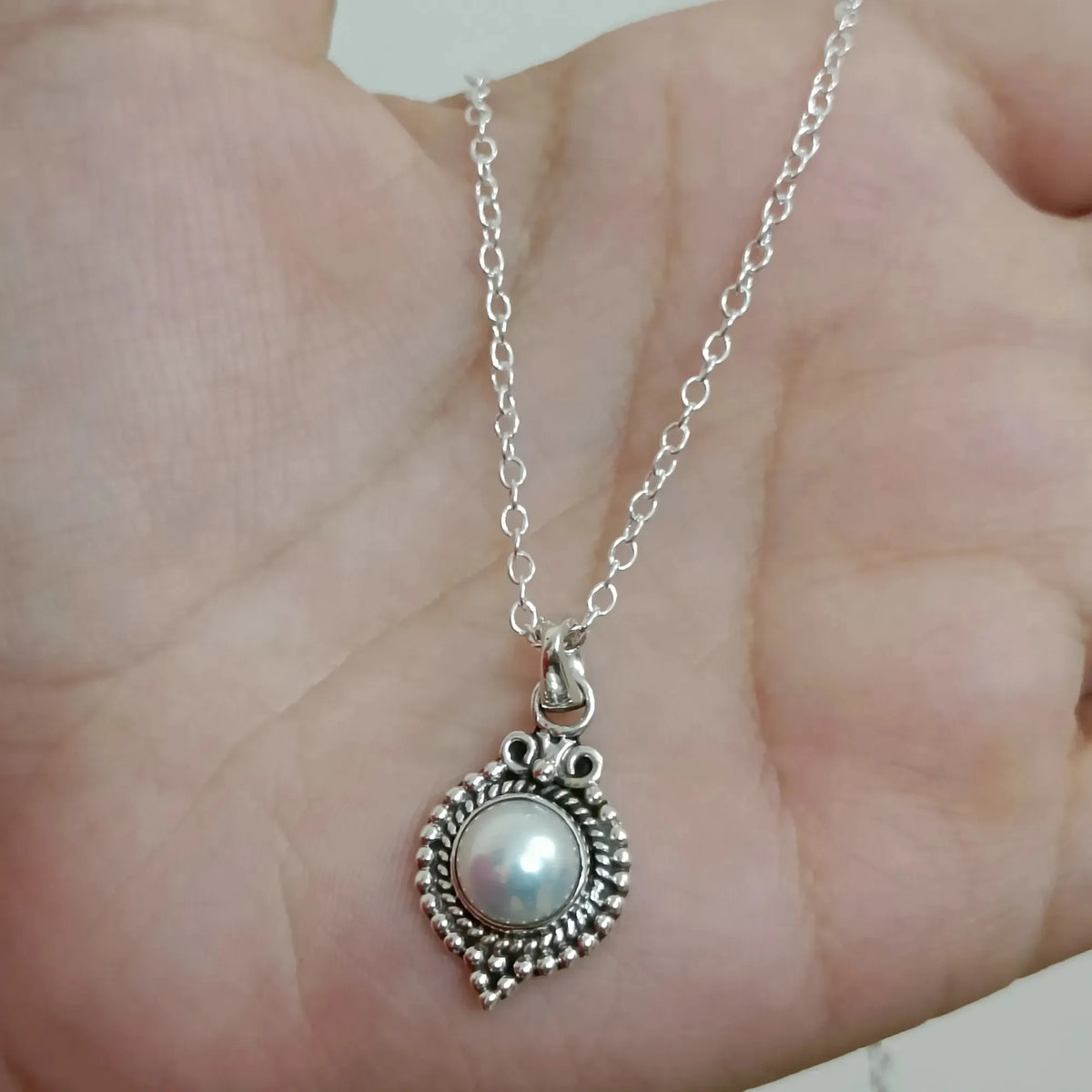 Freshwater Pearl Necklace 925 Sterling Silver Jewelry Handmade Necklace gift for her
