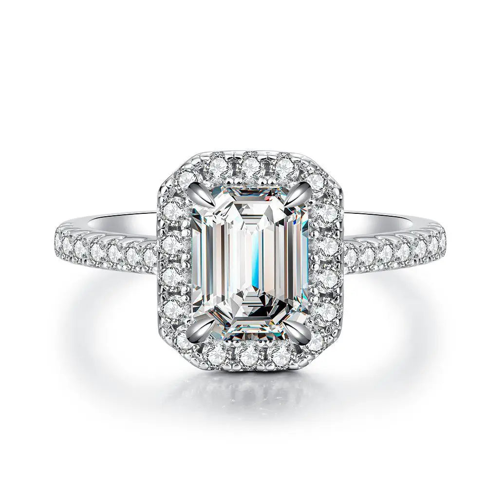 Luxury 18K white gold solid platinum PT950 Women's Sugar Emerald Raydean Cutting Moissanite Diamond Ring