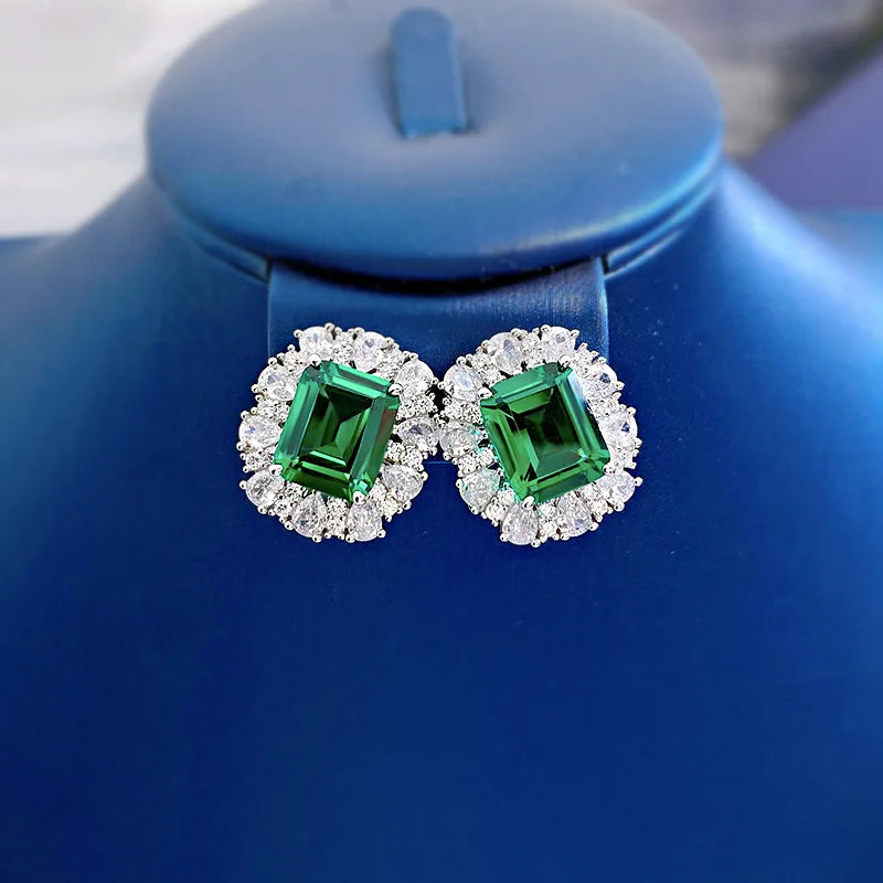 Luomansi 9*11MM Emerald High Carbon Diamond Ear Clip Women S925 Silver Jewelry Wedding Party Commemorative Gift