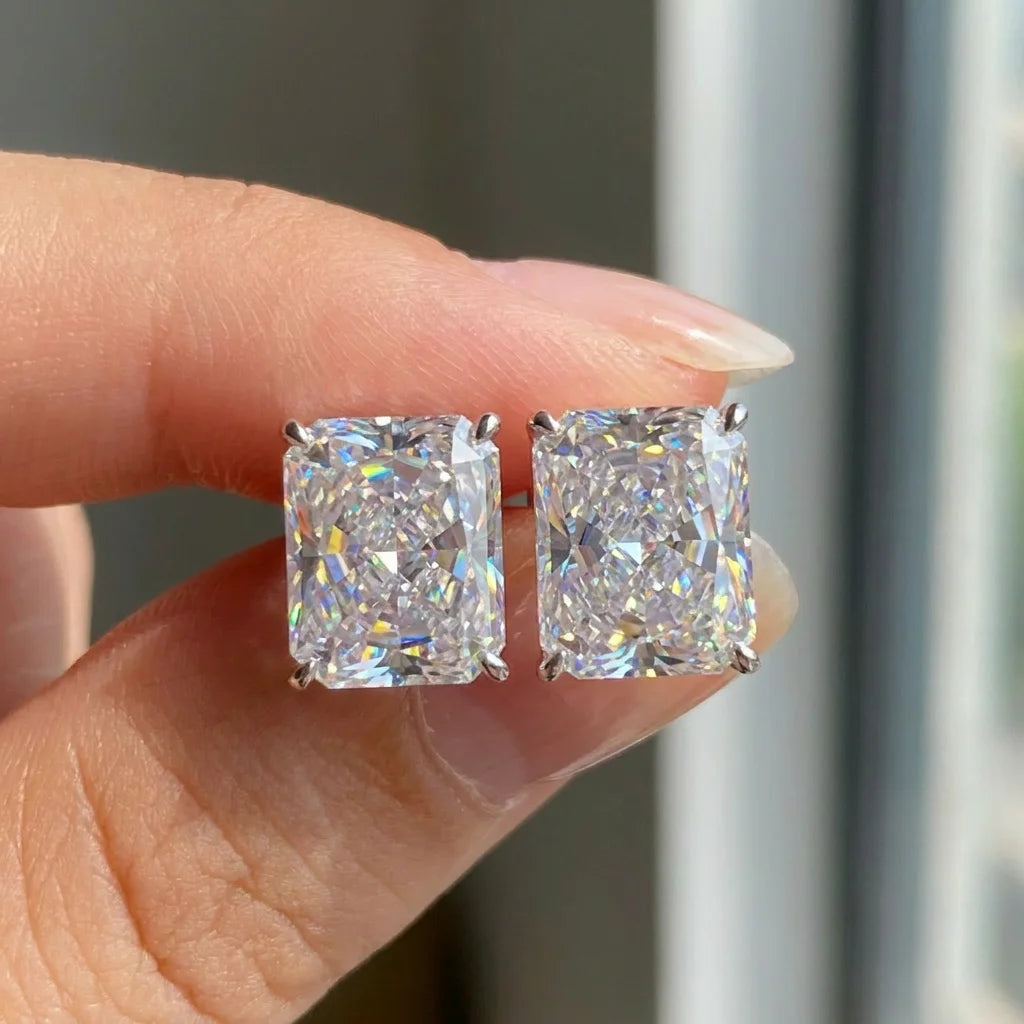 Bocarman Rectangular Ice Cut Mint Green Zircon Stud Earrings S925 Sterling Silver Rhodium Plated Fine Jewelry 8x10mm