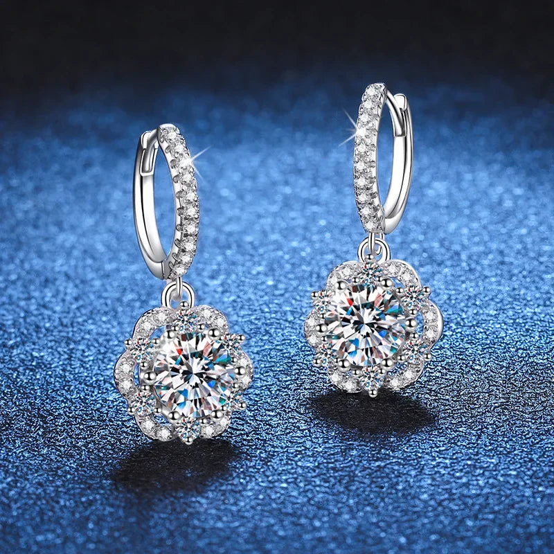 18K gold set with diamonds PT950 platinum earrings rose luxury women's earrings 1 carat D color moissanite earrings