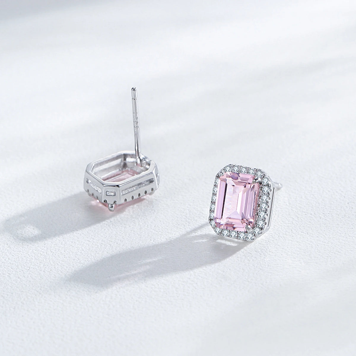 Ailmay Luxury 925 Sterling Silver Pink Rectangle Emerald cut Zircon Earrings For Women Romantic Valentine's Day Jewelry Gift