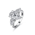 S925 Rhodium Plated Silver 4CT D Color Moissanite Three Stone Teardrop Engagement Ring for Women, Exquisite Jewelry