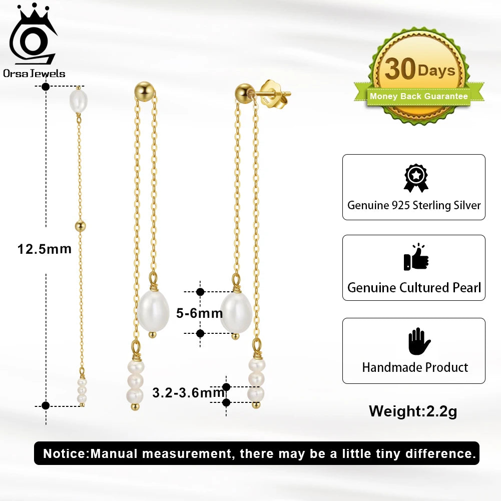 ORSA JEWELS Long Pearl Earrings for Women 14k Gold Plated Pearl Tassel Earrings Sterling Silver Ear Drop Pearl Jewelry GPE20