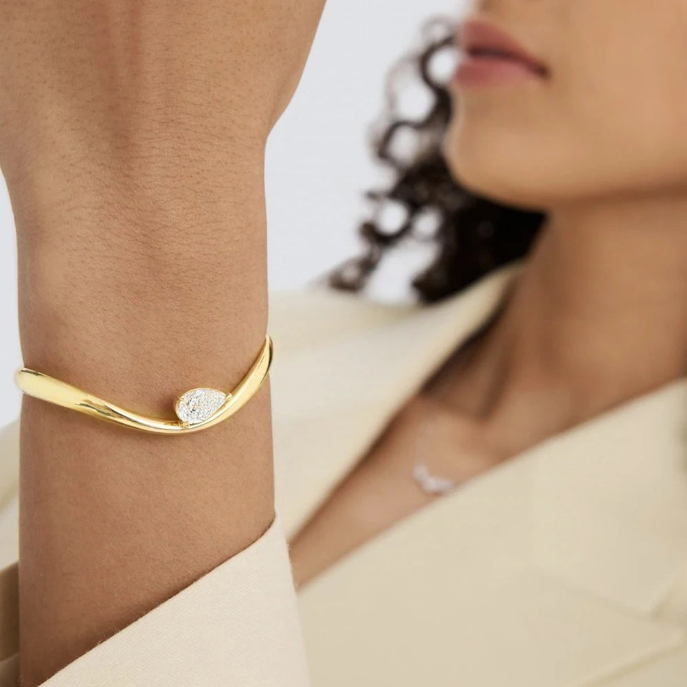 BXINY 6CT Pear Cut Moissanite Bangle 925 Sterling Silver 18K Gold Plated Water Drop Diamond Bracelet for Women Party Jewelry GRA