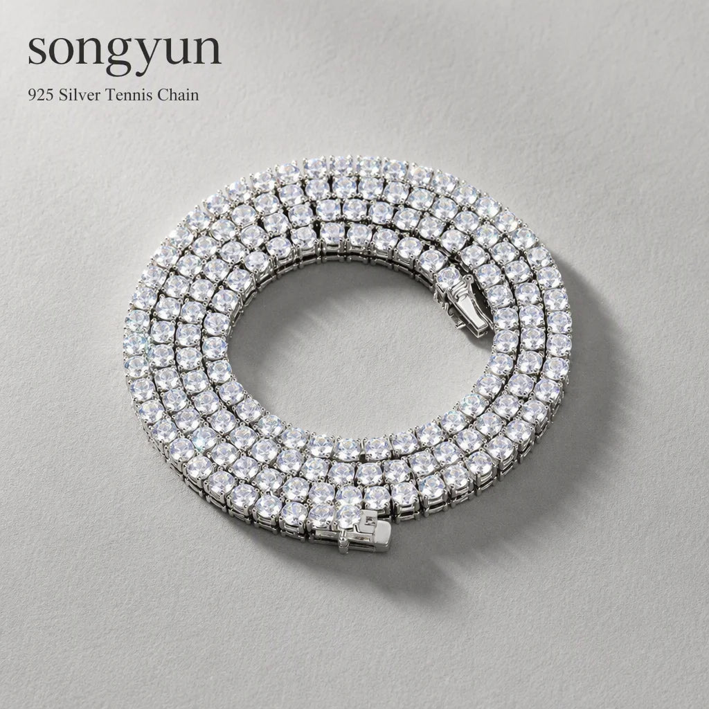 SY Brand Jewelry 925 Sterling Silver Tennis Chain Necklace For Women Men 7A Zircon Luxury Necklaces Rhodium Plated S925 Jewelry