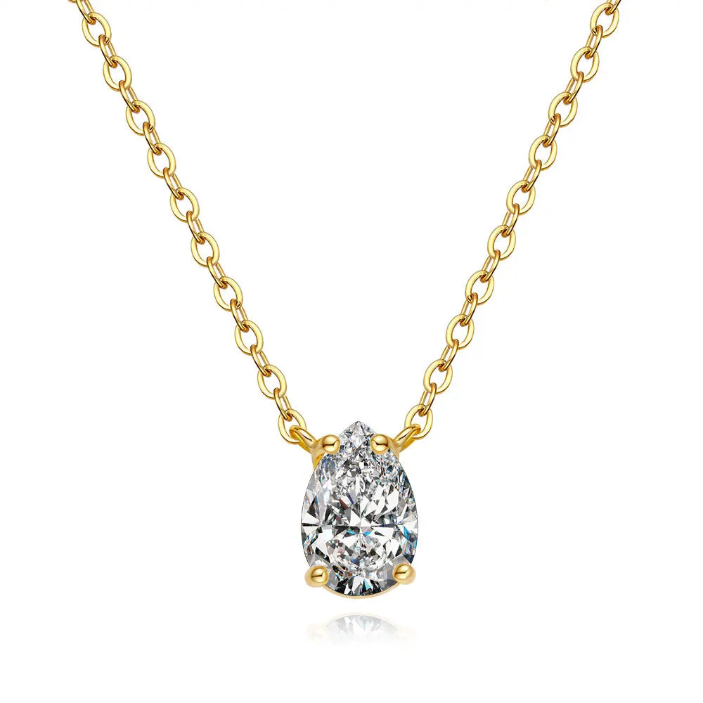 Luxury 100% Real 18k Gold Women's Necklace Simple Water Drops Pear-Shaped 1 karat Diamond Pendant Moissanite Clavicle Chain