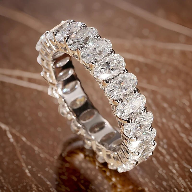 RAPRGOLD GRA Certified 0.5ct Oval Cut Moissanite Eternity Ring for Women Lab Diamond Engagement Wedding Rings Fine Jewelry Gifts