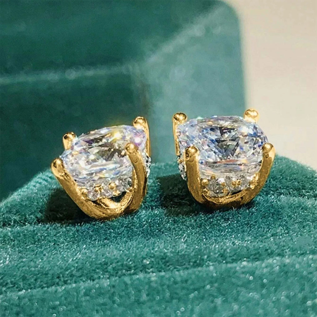 OXTAO Cushion Cut 2ct Moissanite Solitaire Stud Earrings Versatile Female Everyday Earrings Temperament Jewelry 14K Gold Filled