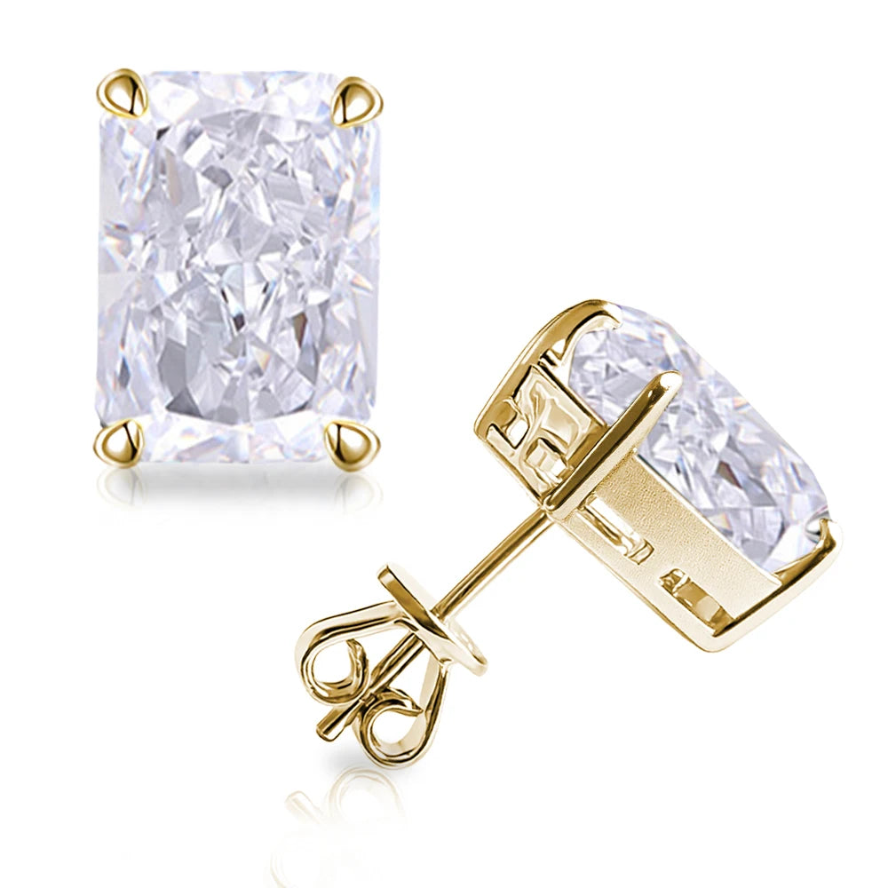Bocarman Rectangular Ice Cut Mint Green Zircon Stud Earrings S925 Sterling Silver Rhodium Plated Fine Jewelry 8x10mm
