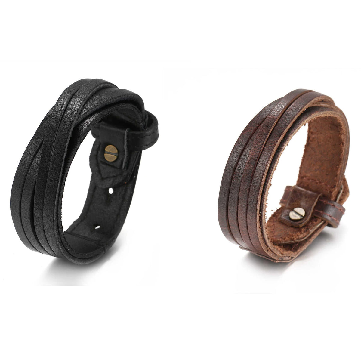 2 Pcs Punk Leather Cuff Bracelet Adjustable Straps Wrap Bracelets Cuff Gothic Leather Wristbands for Men, Women