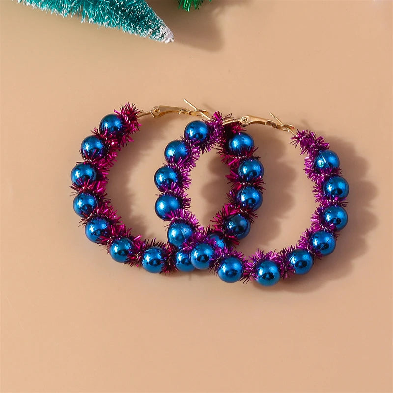 Fashion Handmade Merry Christmas Wreath Circle Hoop Earrings for Women Girls New Year Festival Jewelry Gifts