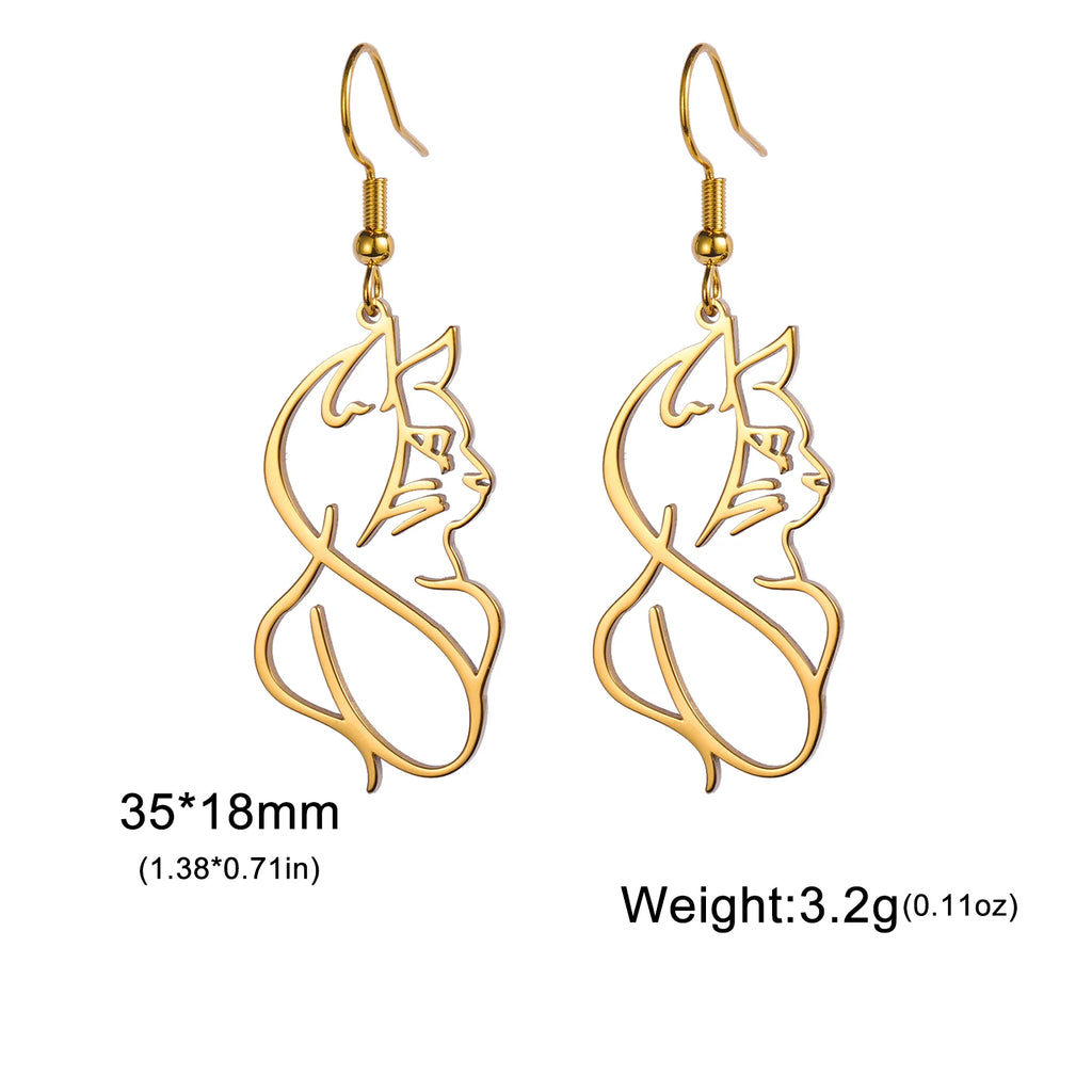 Cazador Gold Color Cat Kitten Drop Earrings for Women Stainless Steel Jewelry Cute Animal Earrings Christmas Gift Wholesale 2024