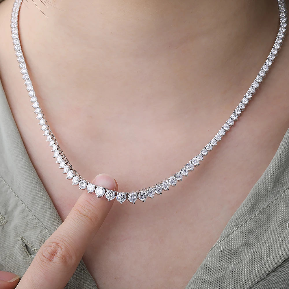 BXINY Gradual Round Moissanite Curved Tennis Necklace S925 Silver Gradient Round Diamonds for Women Wedding Bride Choker Jewelry