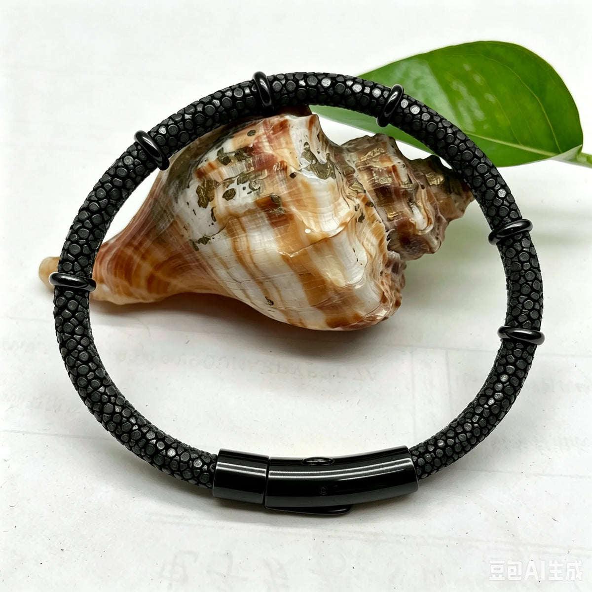 Genuine Stingray Leather Ring Beads Bracelet Double Bone Stinghd Style Gift for Birthday Gift Man Women Couple Bracelets Jewelry