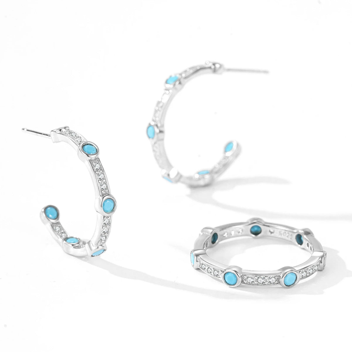 Ailmay Elegant 925 Sterling Silver Full Turquoise Zircon Rings for Women Fine Jewelry Fashion Wedding Gift