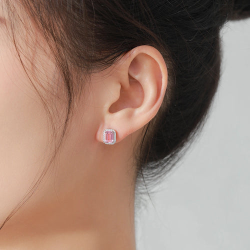 Ailmay Luxury 925 Sterling Silver Pink Rectangle Emerald cut Zircon Earrings For Women Romantic Valentine's Day Jewelry Gift