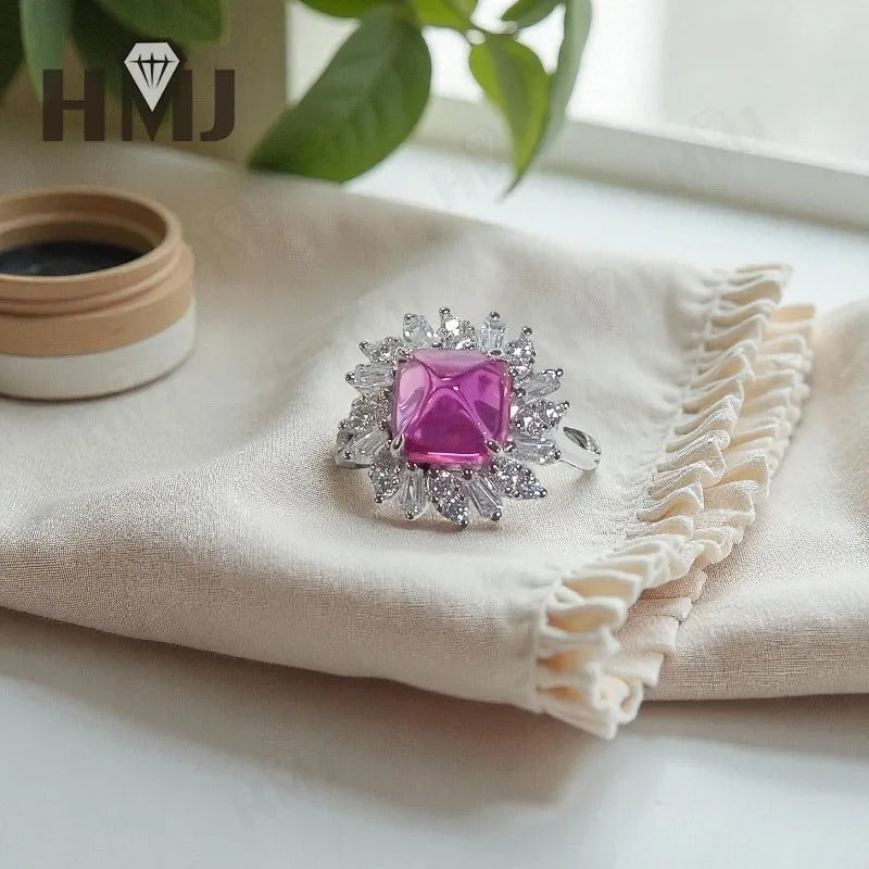 Finger Ring with 4CT Sugar Tower Lab Grown Sapphire Padparadscha 925 Silver for Women Man Engagement Banquet Accasion Christmas