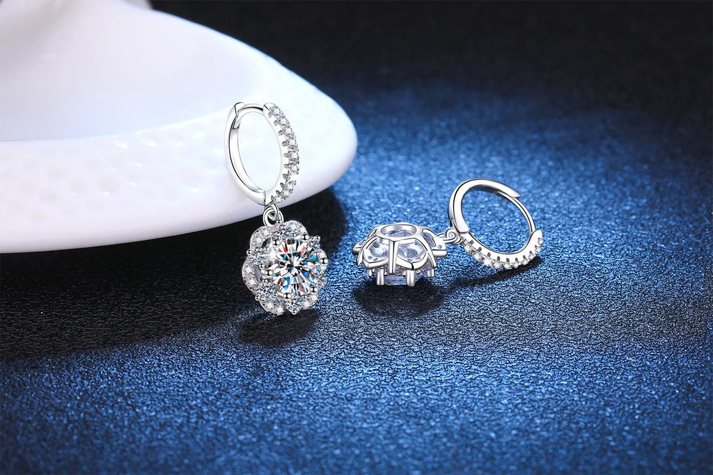 18K gold set with diamonds PT950 platinum earrings rose luxury women's earrings 1 carat D color moissanite earrings