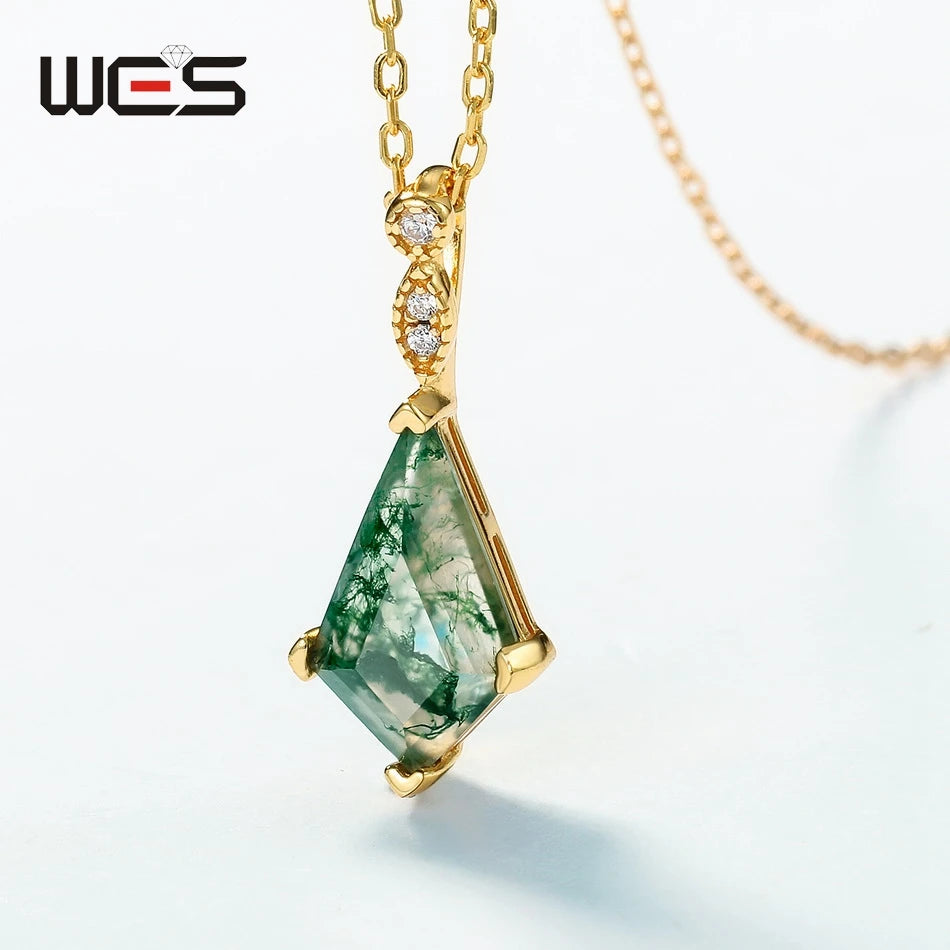 WES 100% 925 Sterling Silver Natural Crystal Moss Agate Jewelry Set for Woman Gold Plated Wedding Lady Gift Fine Jewelry