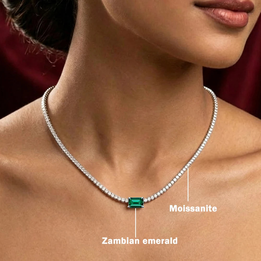 Full Moissanite Tennis Necklace With Emerald Cut Diamond Riviera Necklace S925 Silver Adjustable Layering Choker Fine Jewelry
