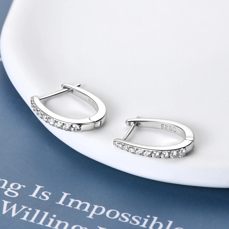 IOGOU S925 All D Moissanite Clip Earrings U Shaped Hoop Huggie 925 Silver for Woman Certified Fine Jewelry Wedding Birthday Gift