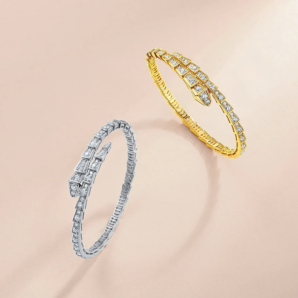 3.4CTW Moissanite Snake Stretch Bangle S925 Sterling Silver Flexible Serpent Bracelet For Women Wedding Party