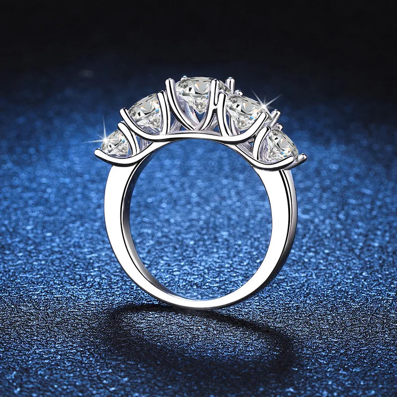 18k Plated 3.6CT All Moissanite Rings for Women 5 Stones Sparkling Diamond Wedding Band S925 Sterling Silver Jewelry Gift