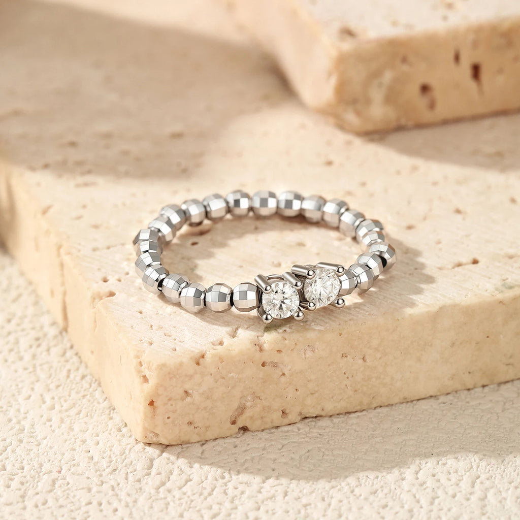 MODIAN 0.2CT Moissanite Beaded Lab Diamond Rings 925 Sterling Sliver Delicate Stackable Finger Rings For Women Fine Jewelry